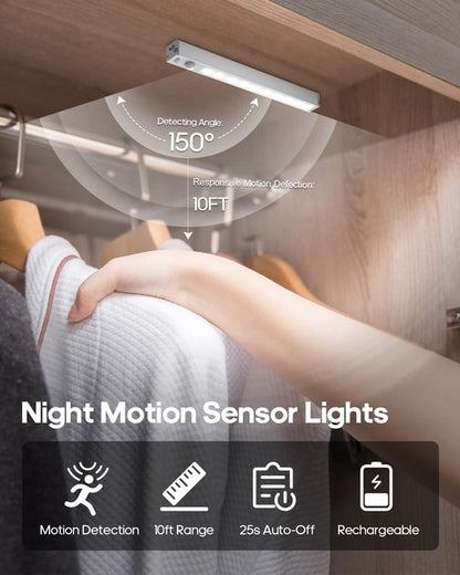 GOODEA 6 Pack LED Under Cabinet Lights - Wireless, Rechargeable Motion Sensor, Dimmable Indoor Lighting | 7” for Cabinets, Bookshelves, Stairs, Hallways