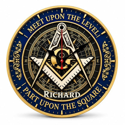 Personalized Masonic Wall Clock - Meet Upon The Level, Custom Name