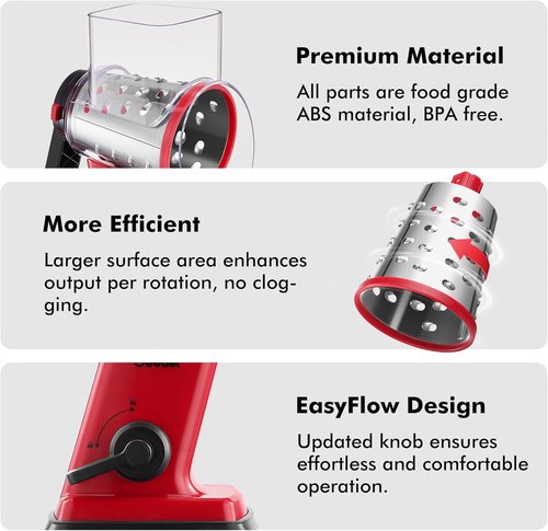 Geedel Rotary Cheese Grater - Upgraded Vegetable Shredder with 4 Blades | Easy Clean Kitchen Tool