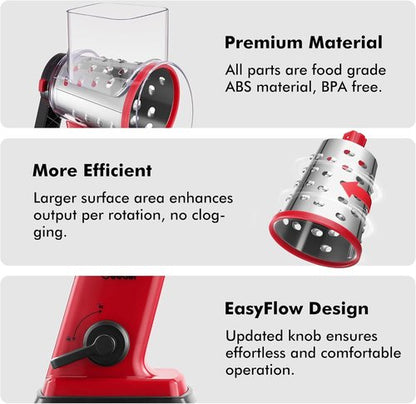 Geedel Rotary Cheese Grater - Upgraded Vegetable Shredder with 4 Blades | Easy Clean Kitchen Tool