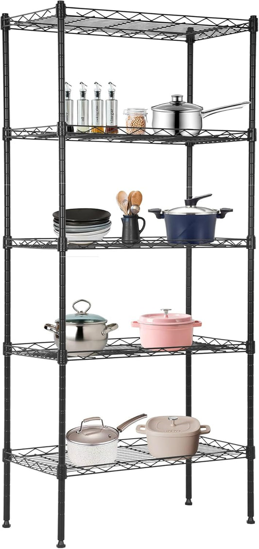 BestOffice 5-Tier Wire Storage Shelves - Heavy-Duty Metal | Adjustable Racks | 22x12x48 | Black | Holds Up to 750 lbs | No-Tool Assembly for Home & Garage
