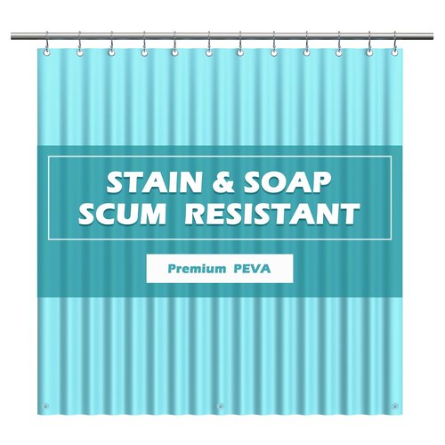 EHZNZIE Shower Curtain Liner Light Weight PEVA, Shower Liner 72x72 Inches, Waterproof, No Chemical Smell with 12 Rust Proof Metal Grommets for Bathroom Shower Curtain, Aqua