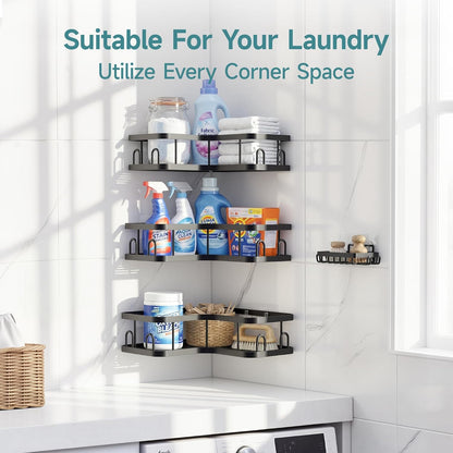 Veken Corner Adhesive Shower Caddy - Rustproof & Waterproof Bathroom Organizer | 4-Pack with Hooks & Soap Holder