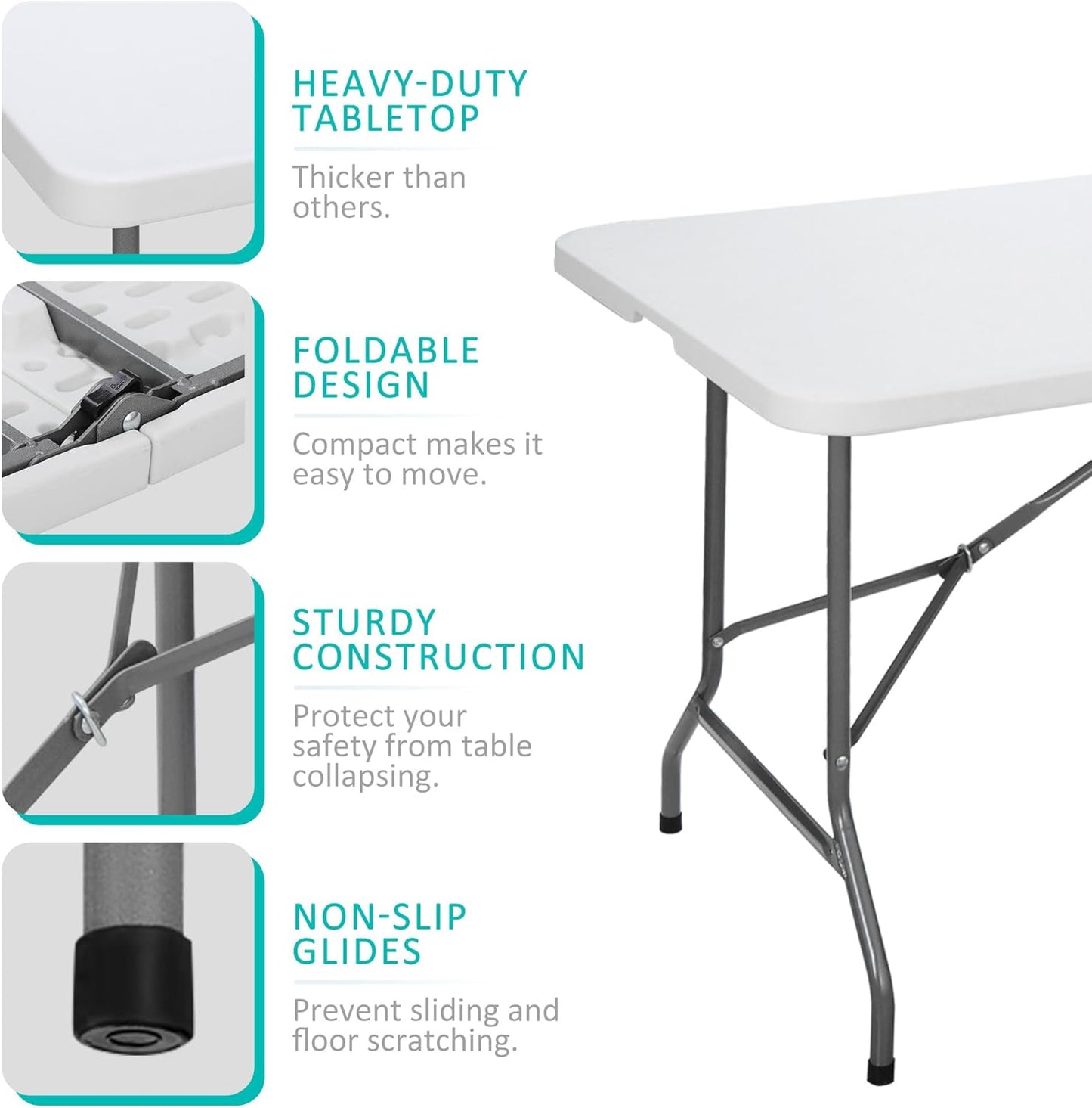 Skiennix 6FT Folding Table - Portable Heavy-Duty Plastic for Indoor/Outdoor Use | Ideal for Picnics & Parties