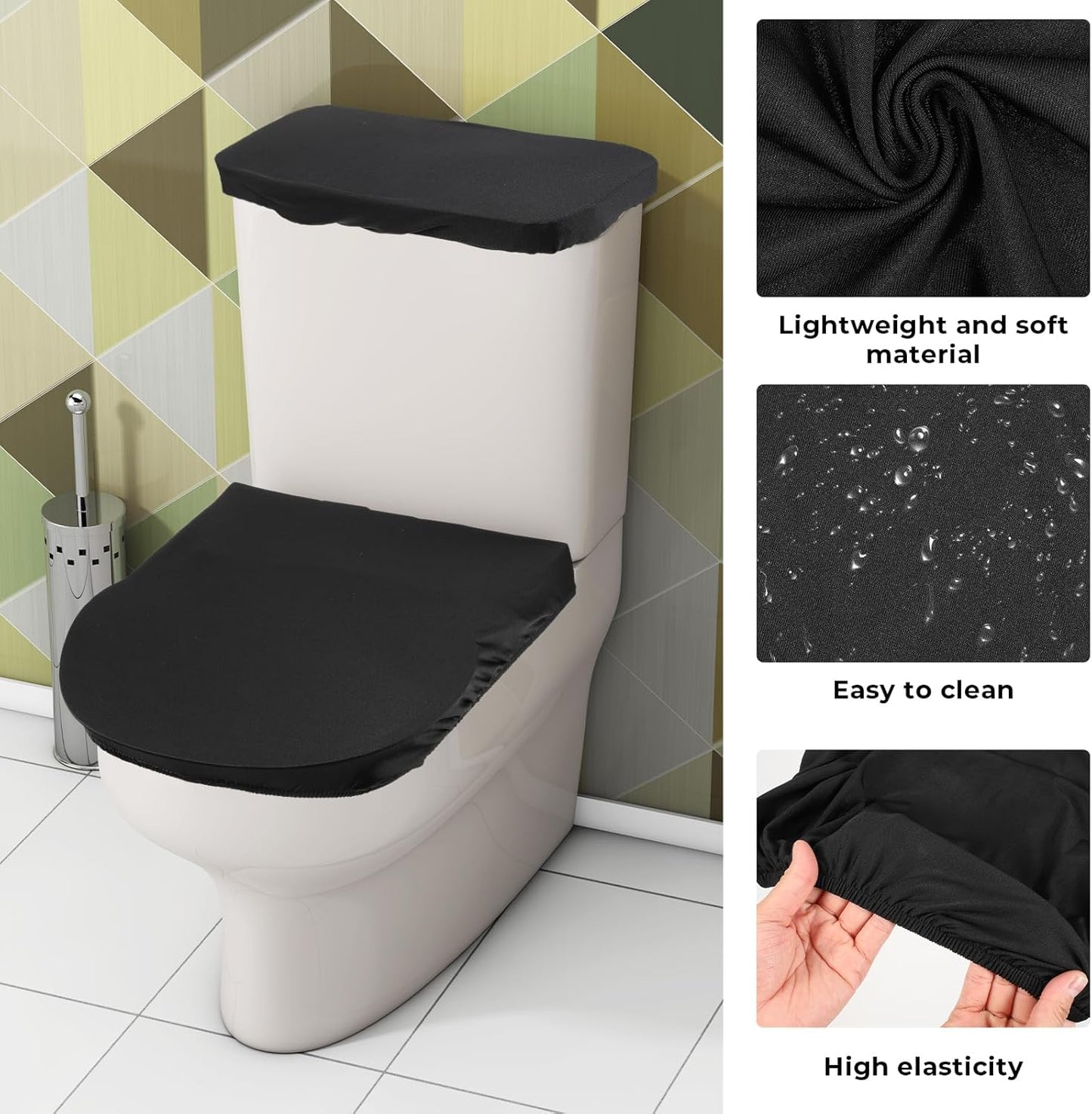 Skiennix Toilet Lid Cover Set - Soft Black Elastic Bottom Replacement for Universal Bathroom Decor