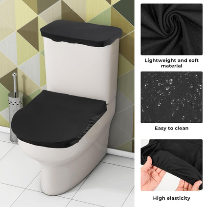 Skiennix Toilet Lid Cover Set - Soft Black Elastic Bottom Replacement for Universal Bathroom Decor