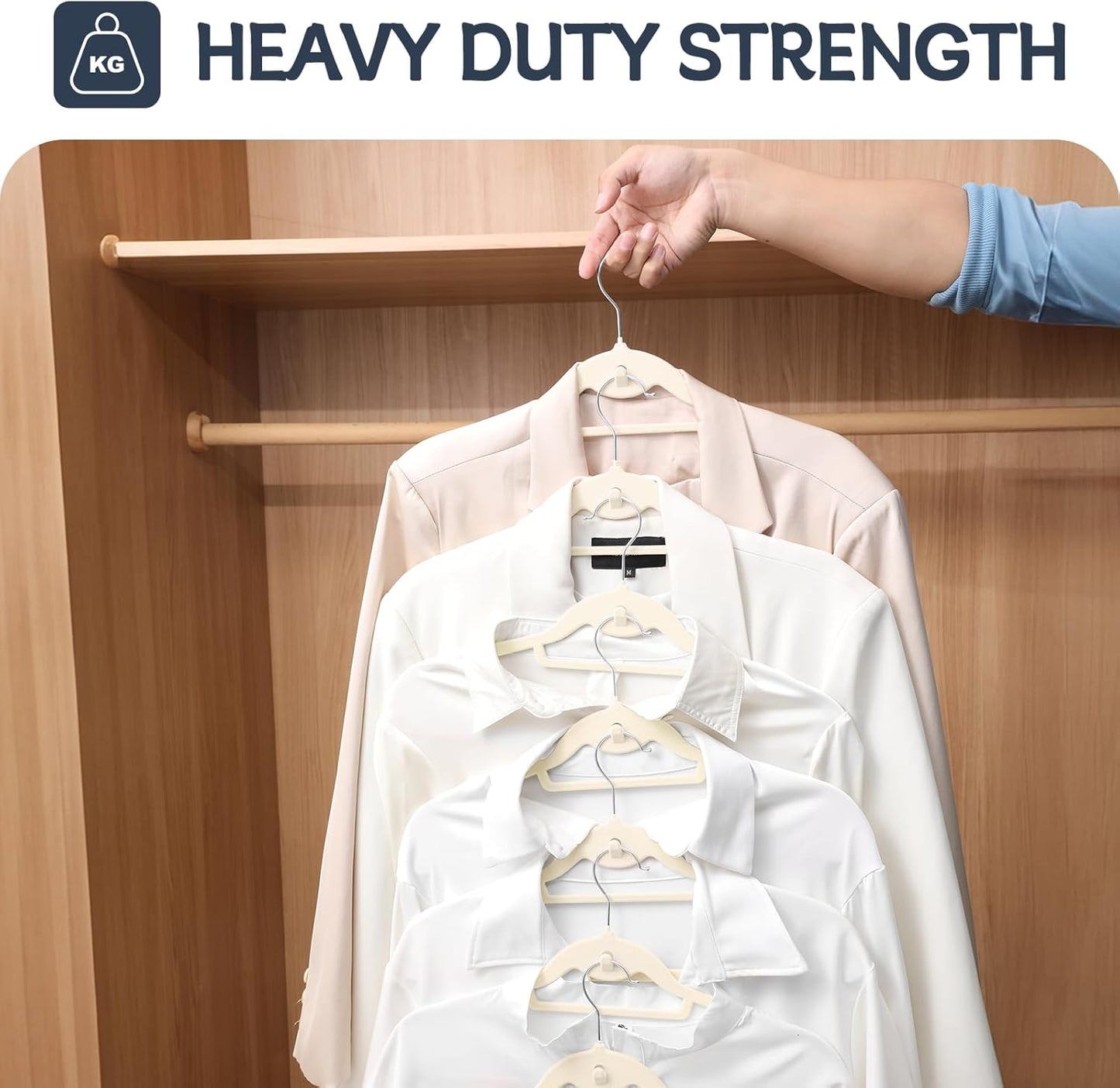 Velvet Hangers 50 Pack - Non-Slip Stackable Clothes Hangers with 360° Swivel Hooks | Ivory Felt Design