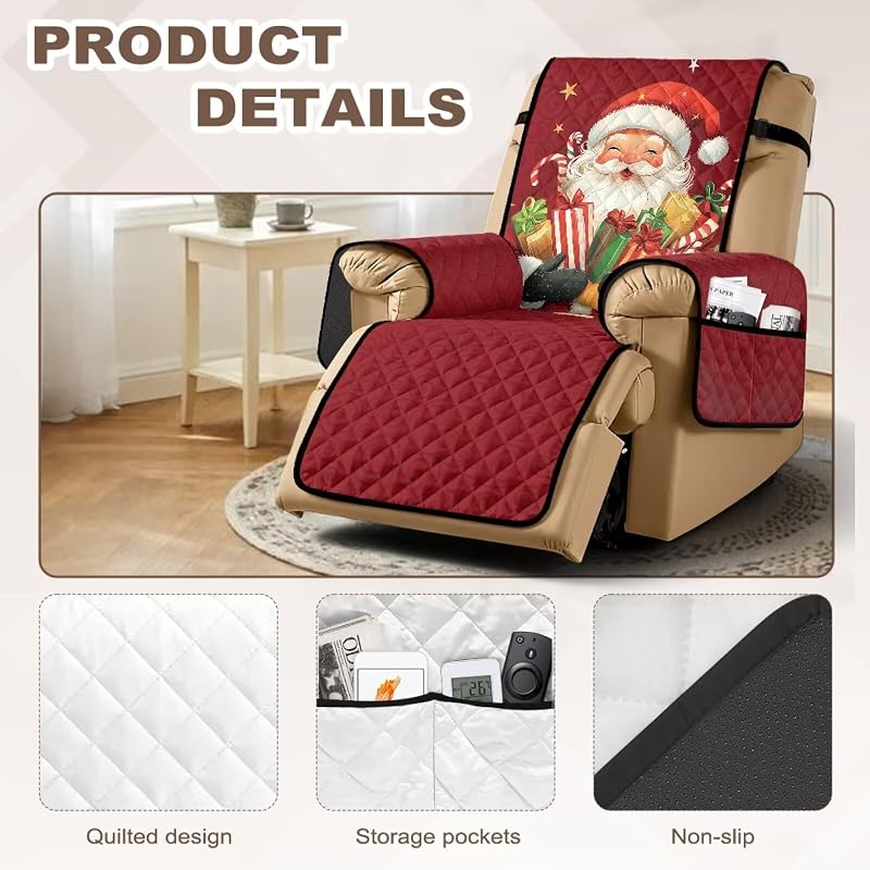 Red Santa Claus Recliner Armchair Cover - Fit Up To 60cm with Non-Slip Straps