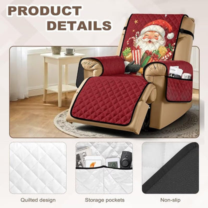 Red Santa Claus Recliner Armchair Cover - Fit Up To 60cm with Non-Slip Straps