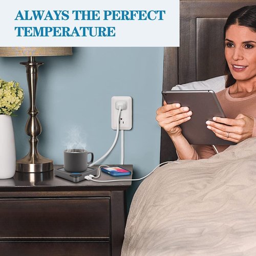 Coffee Mug Warmer Set: Coffee Warmer for Desk Auto Shut Off Candle Warmer Plate Electric Beverage Coffee Cup Warmer Heated Coffee Mug for Coffee,Tea, Milk Up to 131°F/55°C (Grey)