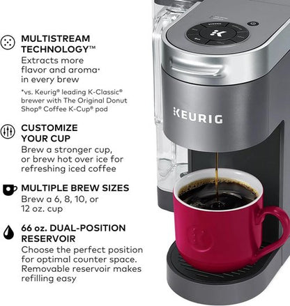 Keurig K-Supreme Coffee Maker - MultiStream Technology, 4 Brew Sizes, 66oz Reservoir, Gray (Renewed)