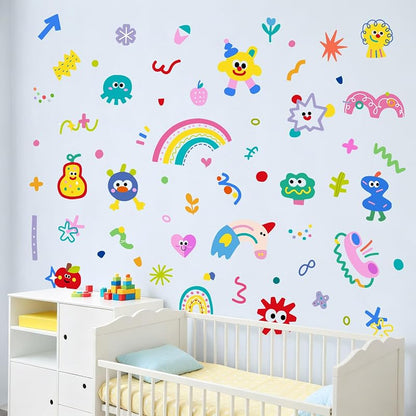 Tanlaby Abstract Shape Wall Decals – Rainbow Fruit Geometric Vinyl Stickers (9 Sheets 7.8x11.8 in)