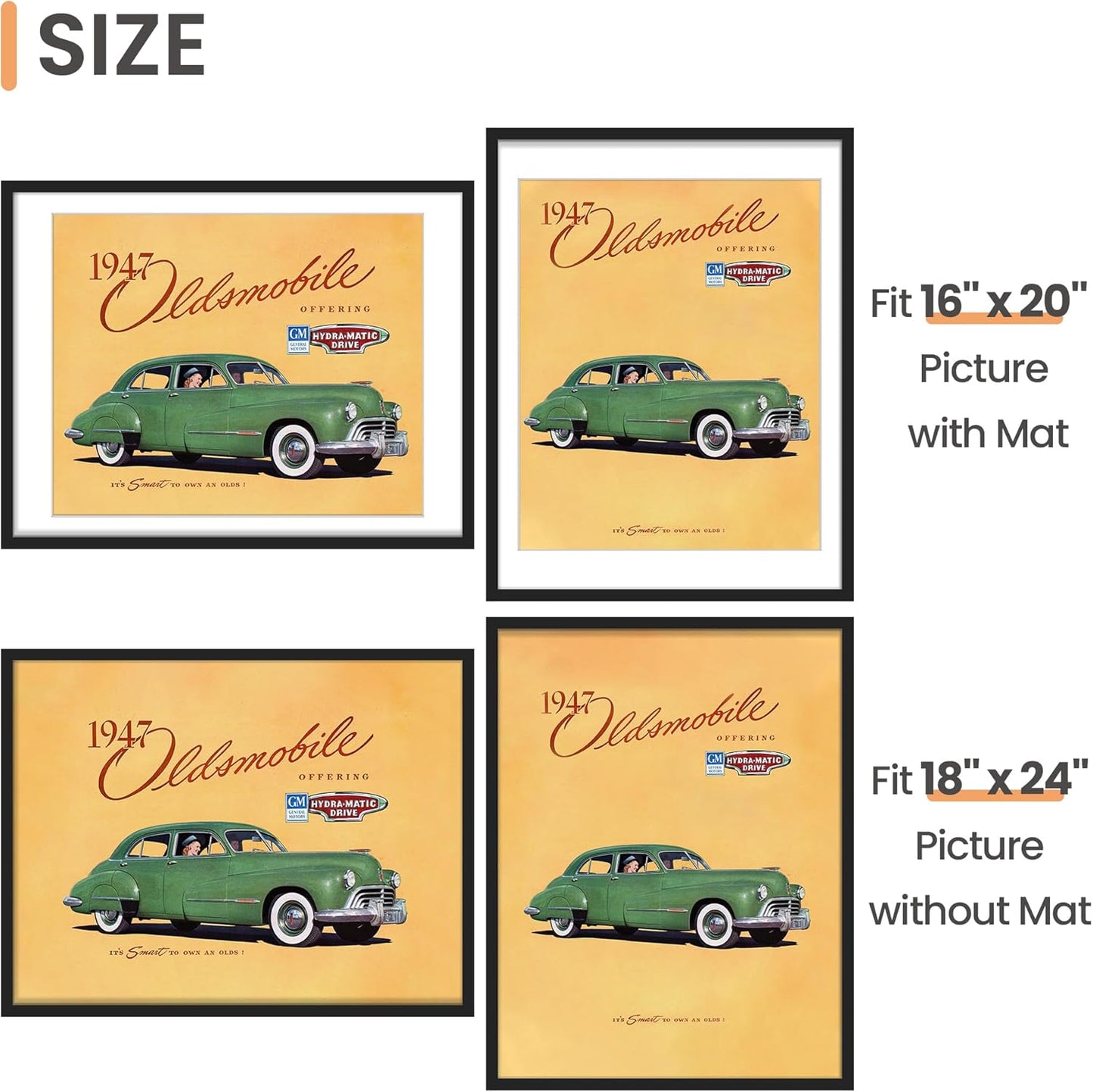 Upsimples 18x24 Picture Frame Set of 5 - Versatile Black Frames for 16x20 or 18x24 Photos
