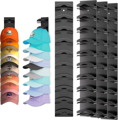 Hat Organizer by [Brand Name] - Wall-Mounted Rack for Up to 40 Baseball Caps | Strong Adhesive & Versatile Storage Options (Black)