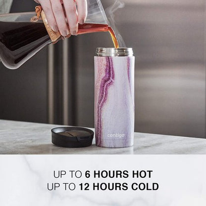 Contigo Huron 16oz Travel Mug - Vacuum-Insulated, Leak-Proof, Keeps Drinks Hot or Cold, White Marble Finish