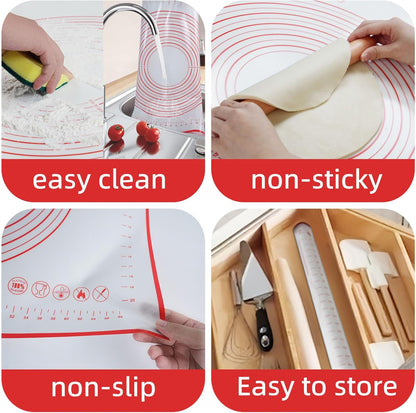 Skiennix Silicone Baking Mat - 32x24" Red Pastry Dough Kneading Sheet for Sourdough Bread