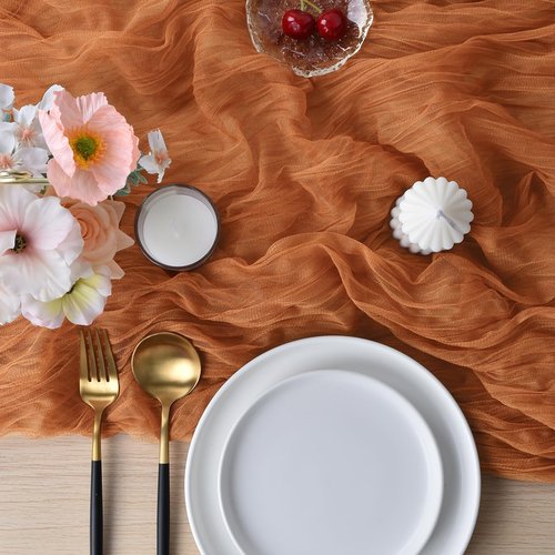Joanlody Terracotta Cheesecloth Table Runner - 10Ft Rustic Boho Decor for Spring & Easter Events