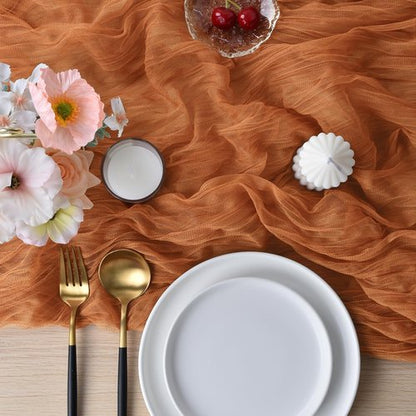 Joanlody Terracotta Cheesecloth Table Runner - 10Ft Rustic Boho Decor for Spring & Easter Events