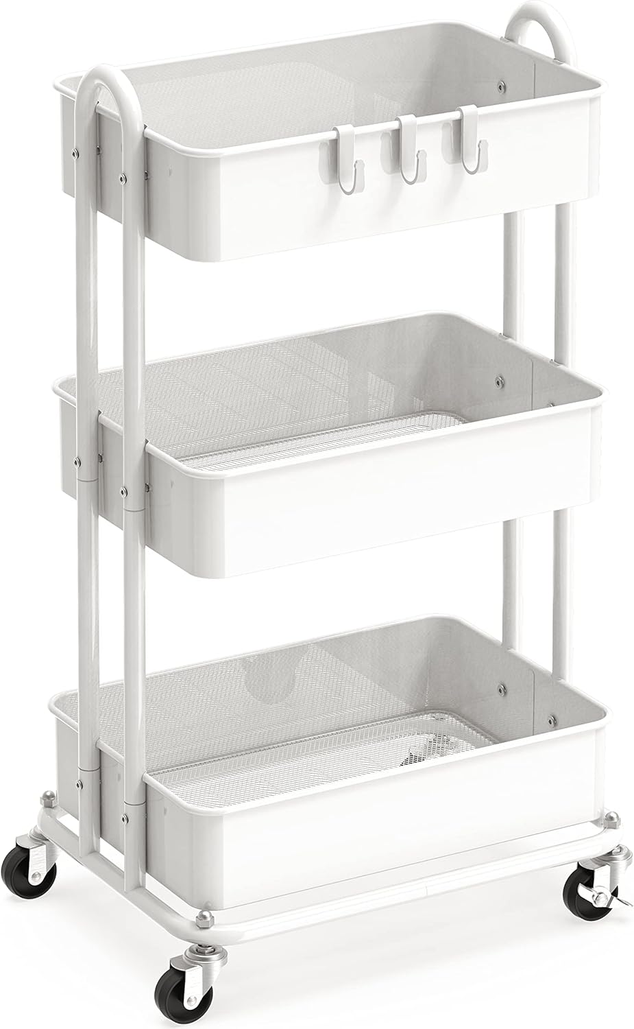 Simple Houseware 3-Tier Heavy-Duty Metal Utility Rolling Cart - Versatile Storage Solution in White