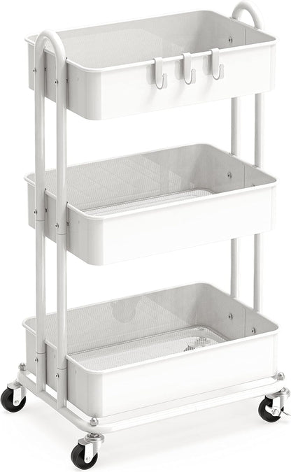 Simple Houseware 3-Tier Heavy-Duty Metal Utility Rolling Cart - Versatile Storage Solution in White