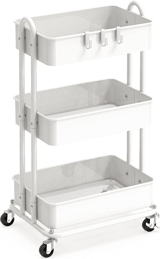 Simple Houseware 3-Tier Heavy-Duty Metal Utility Rolling Cart - Versatile Storage Solution in White