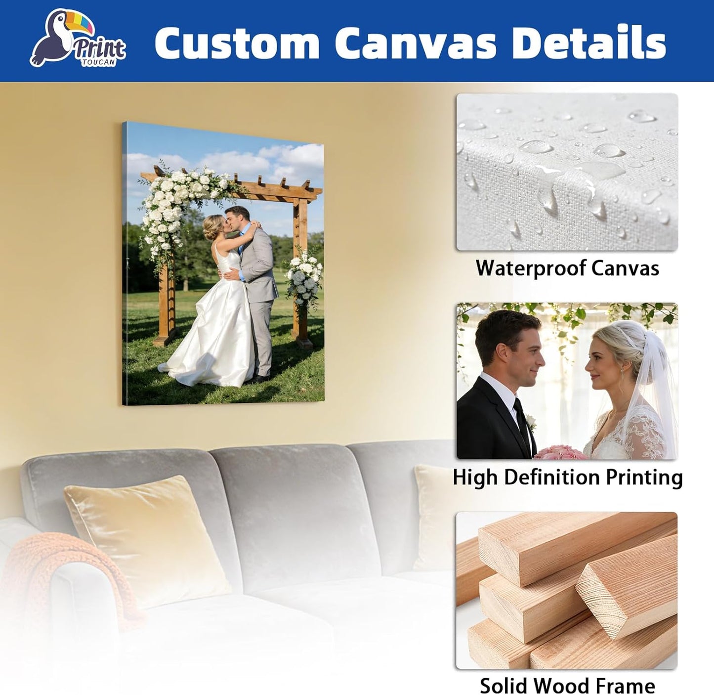 PrintToucan Canvas Prints - Custom Personalized Photo Wall Art | 12x16 IN, 1.5" Thick Frame, Ready to Hang for Living Room Decor & Wedding Gifts
