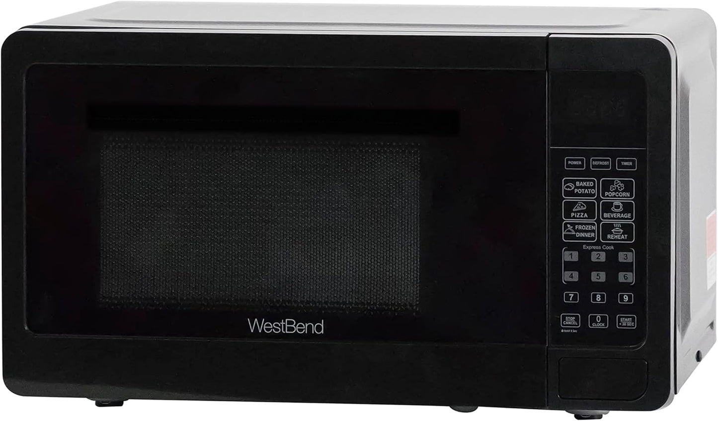 West Bend Microwave Oven - 700 Watts Compact Design with 6 Pre-Set Cooking Settings | 0.7 Cu.Ft., Black