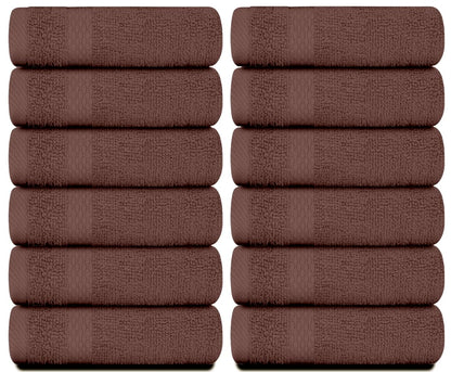 White Classic Luxury Cotton Washcloths 13x13 Inch - 650 GSM Turkish Cotton | Hotel, Spa, Bathroom Face Towel | 12 Pack, Brown