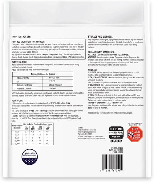 HTH 67059 Calcium Hardness Up - Protects Pool Surfaces & Liners | 4 Lbs Swimming Pool Chemical