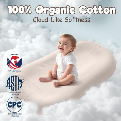 Skiennix Extra Large Baby Lounger - Pure Cotton Infant Nest with Thick Support & Removable Cover | Ideal for Play & Care