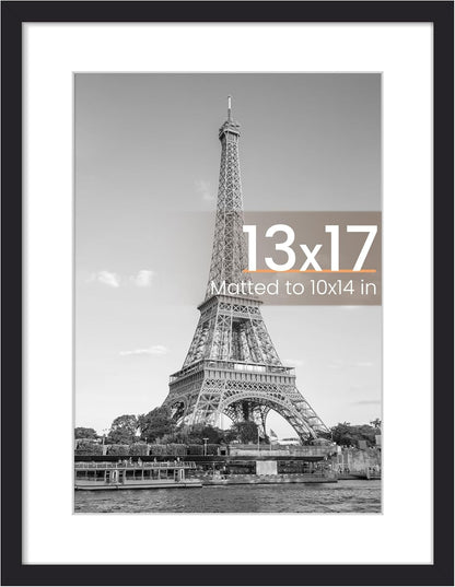 Upsimples 13x17 Picture Frame - Display 10x14 Photos with Mat or 13x17 Without - Black, 1 Pack
