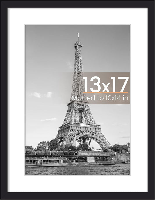 Upsimples 13x17 Picture Frame - Display 10x14 Photos with Mat or 13x17 Without - Black, 1 Pack