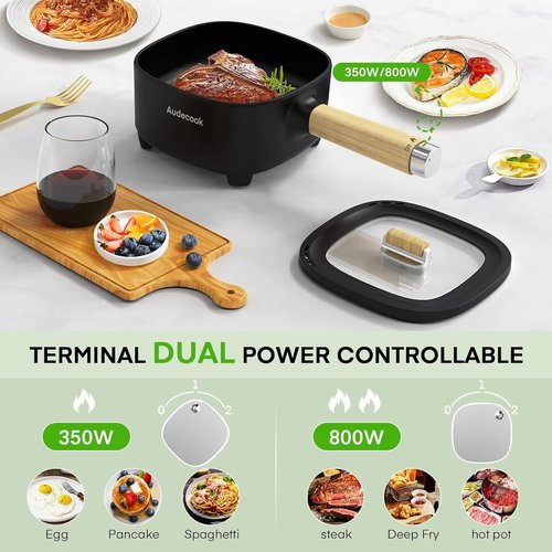 Audecook Electric Hot Pot - 2L Non-Stick Frying Pan | Portable 8-Inch Cooker for Ramen, Steak & Soup
