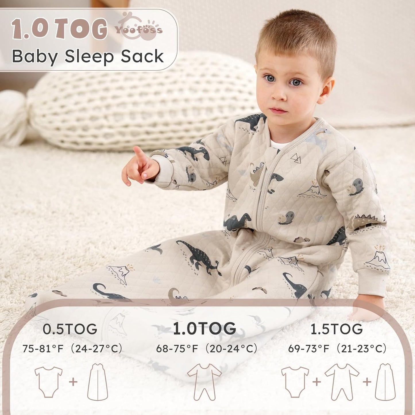 Yoofoss Baby Sleep Sack - Organic Cotton Long Sleeve Wearable Blanket for Infants 6-12 Months | 1.0 Tog