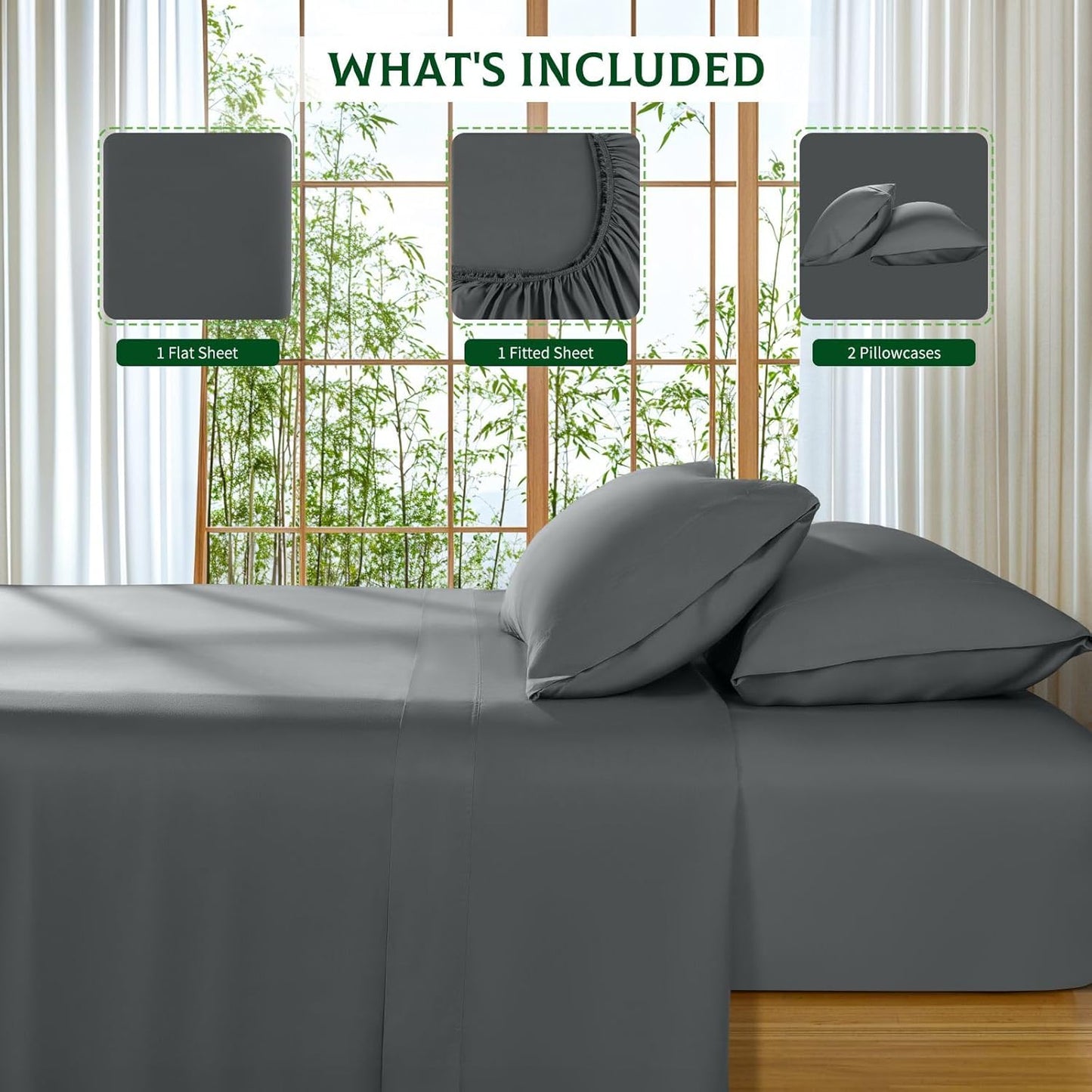 SONORO KATE Bamboo Viscose Bed Sheets - Ultra Soft & Cooling | Extra Deep Pocket (Dark Grey, Queen)
