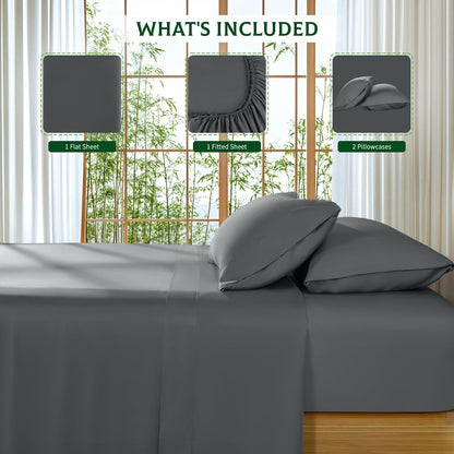 SONORO KATE Bamboo Viscose Bed Sheets - Ultra Soft & Cooling | Extra Deep Pocket (Dark Grey, Queen)