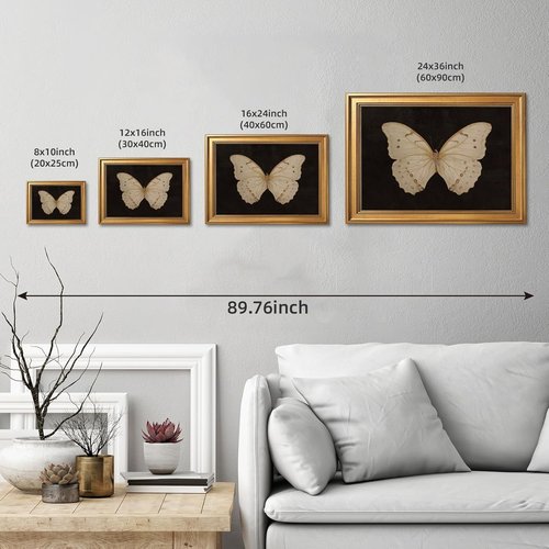 Gold Framed Vintage Butterfly Canvas Print - Elegant Dark Moody Wall Art for Living Room | 12x16 Inch