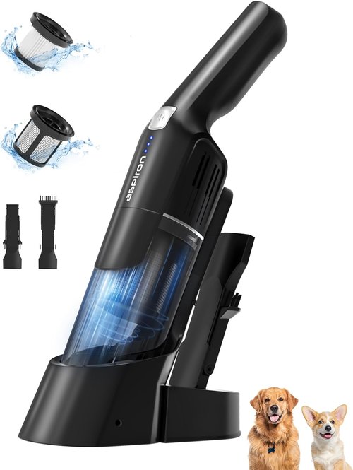 Aspiron Cordless Handheld Vacuum - 24KPA Powerful Car Vacuum with 2-Speed & Wireless Charger | Ergonomic Design, Portable, Black Grey