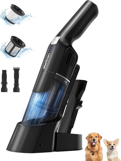 Aspiron Cordless Handheld Vacuum - 24KPA Powerful Car Vacuum with 2-Speed & Wireless Charger | Ergonomic Design, Portable, Black Grey