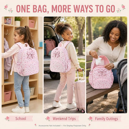 Preschool Backpack for Girls - Pink Floral Bow Kindergarten Bookbag (Variation: Pink Bow)