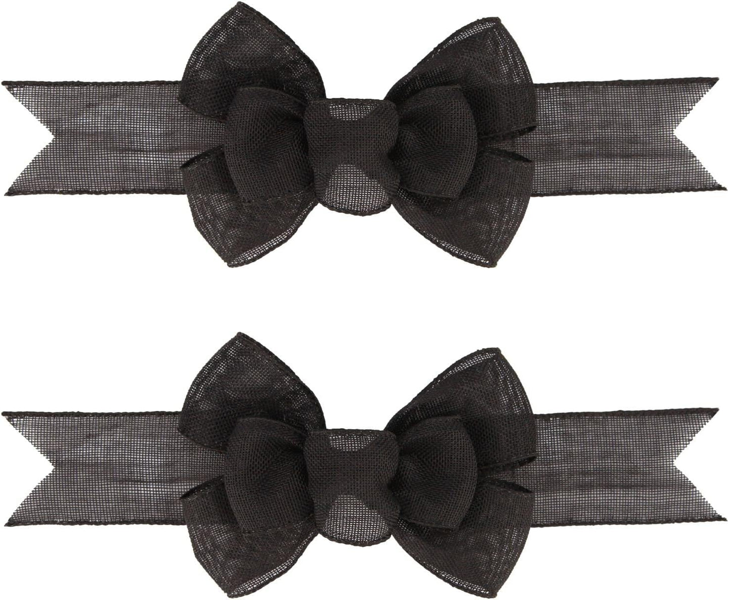 Meseey Black Wired Ribbon - 2 Pcs Handmade Burlap Bows for Wreaths & Gift Wrapping