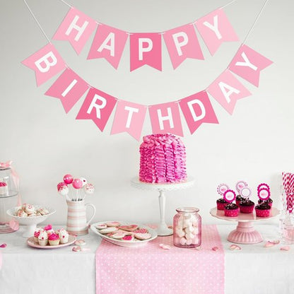 Happy Birthday Banner - Pre-Strung Party Decoration for Men, Women & Kids | Pink Design