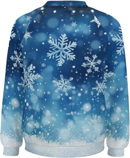 LOAIHA Christmas Sweatshirt - Women’s Long Sleeve Pullover with Tree & Snowman Graphic | Festive Winter Top