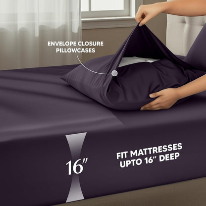 Utopia Bedding Twin Sheet Set - Soft Microfiber 3-Piece Bed Sheets for Twin Size Bed | Dark Purple
