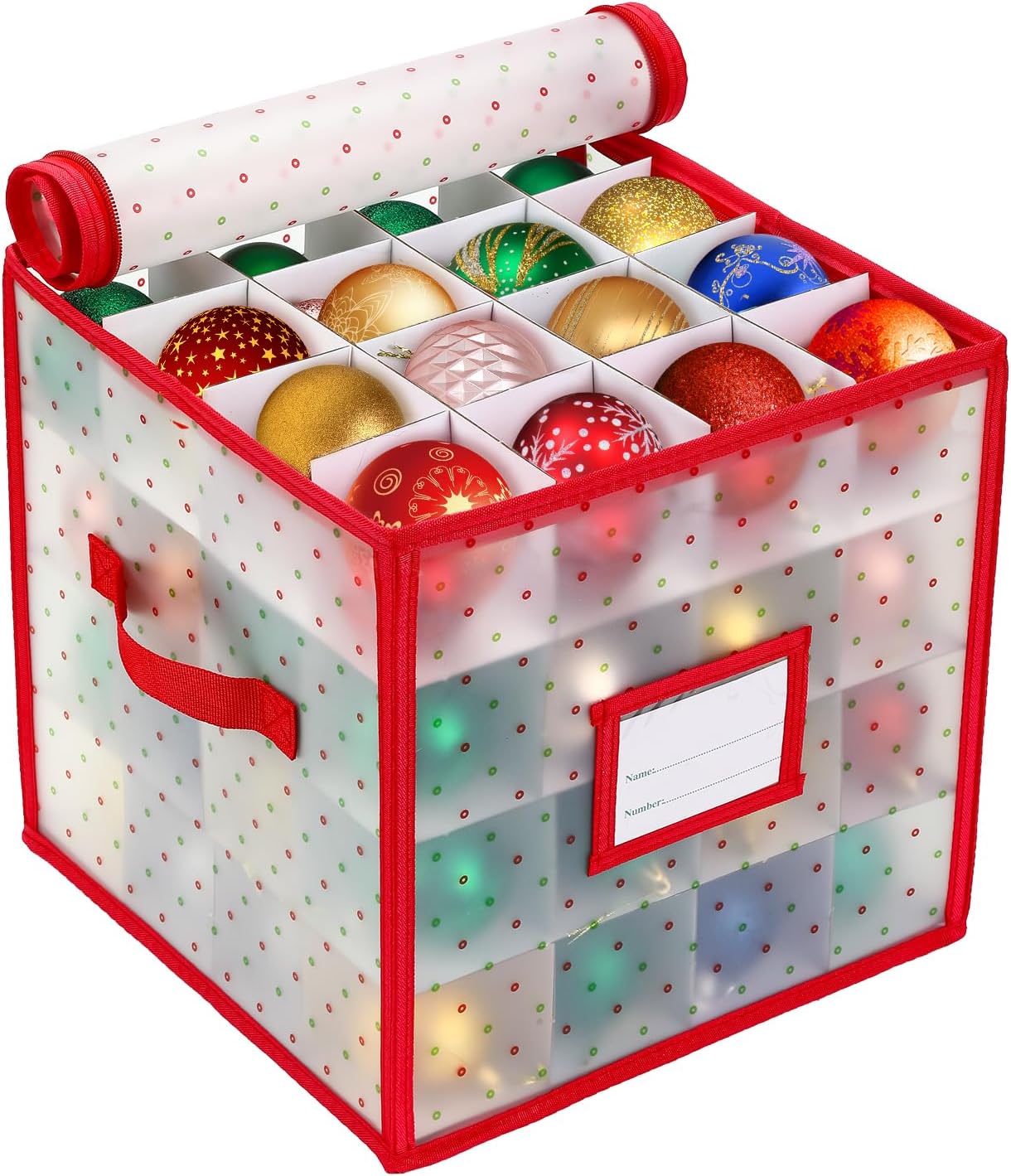Christmas Tree Ball Organizer by [Brand Name] - Durable Plastic Storage Box for 64 Ornaments