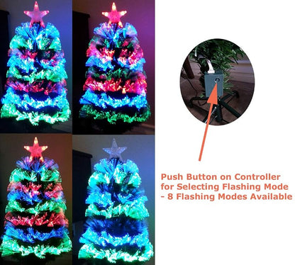 Tektrum 36in Color Changing Fiber Optic Christmas Tree with LED Star Top - Pre-Lit Circular Lights, Metal Stand (Variation: 3ft)