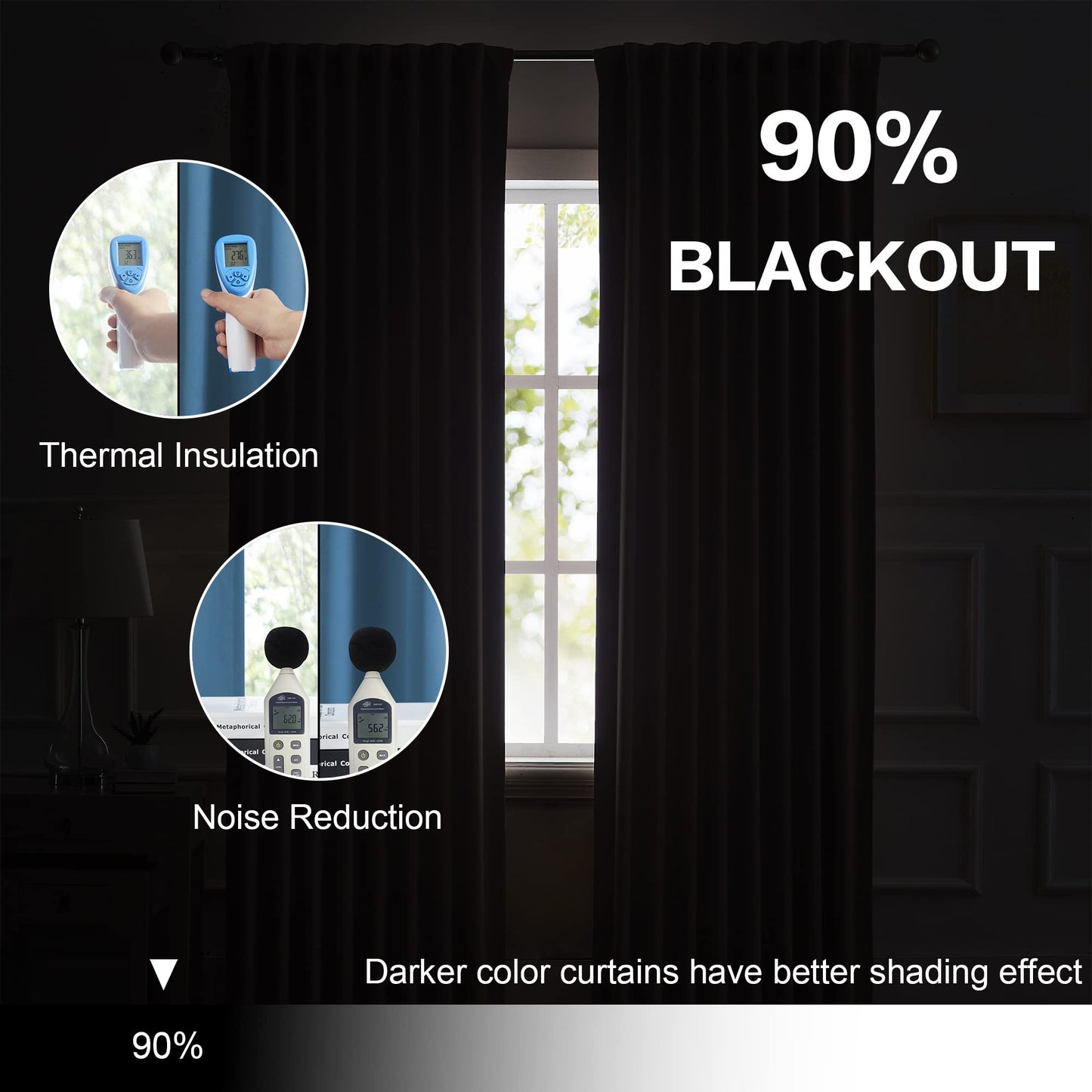 DUALIFE Blackout Curtains for Bedroom - Back Tab Rod Pocket Room Darkening Thermal Insulated Light Blocking Curtains for Living Room (52" W x 45" L, Midnight Denim Blue, 2 Panels)