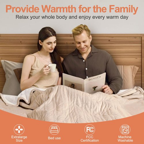 FluffyWarmth Electric Heated Blanket Full Size,72"X84" Electric Blanket Throw with 3 Heating Settings,8 Hours Auto Shut Off, Soft Flannel and Sherpa for Bed Use, Beige