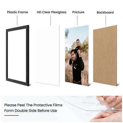 11x14 Picture Frame Set of 2,Display Pictures 11"x14",Black Photo Frame with Shatter Resistant Plexiglass,Picture Frames 11x14 Tabletop and Wall Mount,Poster Frame for Display Certificate Document