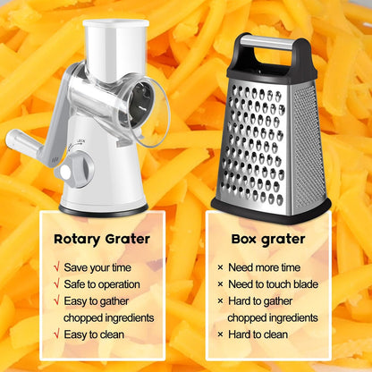 Ourokhome Rotary Cheese Grater - Hand Crank Kitchen Shredder with 3 Blades for Cheese, Vegetables & Nuts - White
